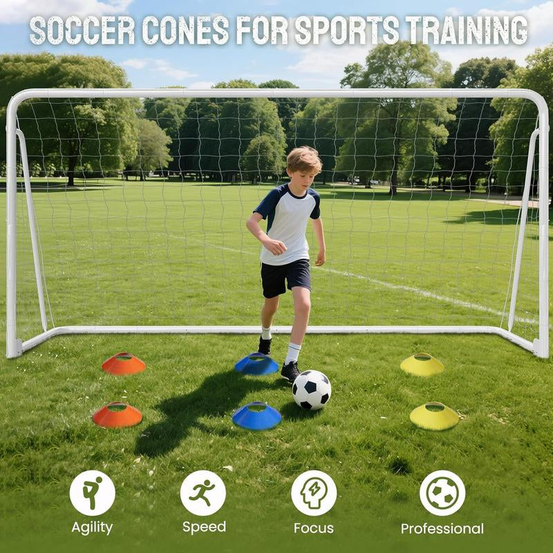 MOPHOTO Soccer Goals for Backyard, Foldable Steel Soccer Goal with Training Target & 6 Cones, Weatherproof Soccer Goal for Teens/Adults Practice Training 6X4/8X6/10X6.5/12X6Ft