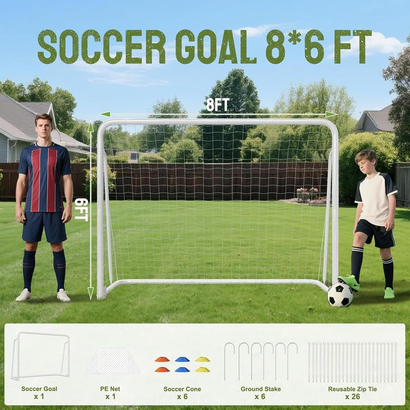 MOPHOTO Soccer Goals for Backyard, Foldable Steel Soccer Goal with Training Target & 6 Cones, Weatherproof Soccer Goal for Teens/Adults Practice Training 6X4/8X6/10X6.5/12X6Ft