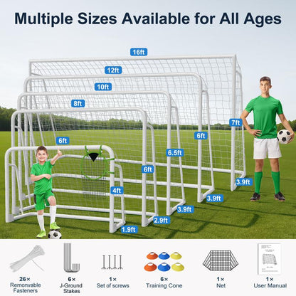MOPHOTO Soccer Goals for Backyard, Foldable Steel Soccer Goal with Training Target & 6 Cones, Weatherproof Soccer Goal for Teens/Adults Practice Training 6X4/8X6/10X6.5/12X6Ft