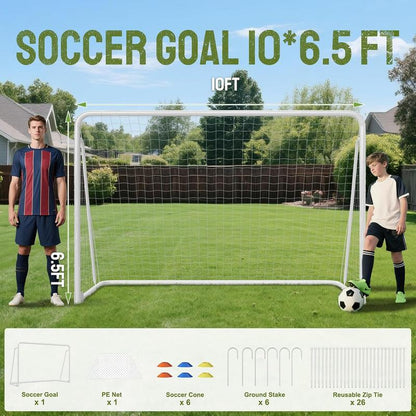 MOPHOTO Soccer Goals for Backyard, Foldable Steel Soccer Goal with Training Target & 6 Cones, Weatherproof Soccer Goal for Teens/Adults Practice Training 6X4/8X6/10X6.5/12X6Ft