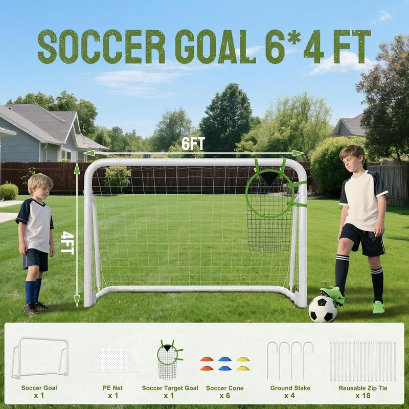 MOPHOTO Soccer Goals for Backyard, Foldable Steel Soccer Goal with Training Target & 6 Cones, Weatherproof Soccer Goal for Teens/Adults Practice Training 6X4/8X6/10X6.5/12X6Ft