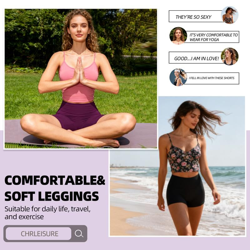 CHRLEISURE 3PCS High Waisted Biker Shorts for Women- Fitness Athletic Workout Running Yoga Gym Shorts