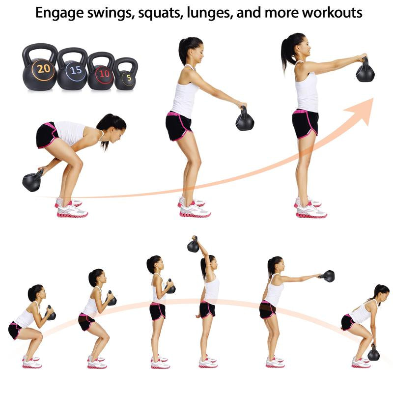 ZENY 4 Piece Kettlebell Set - 5Lb 10Lb 15Lb 20Lb Workout Fitness Weight Set Wide Grap