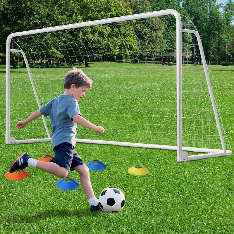 MOPHOTO Soccer Goals for Backyard, Foldable Steel Soccer Goal with Training Target & 6 Cones, Weatherproof Soccer Goal for Teens/Adults Practice Training 6X4/8X6/10X6.5/12X6Ft