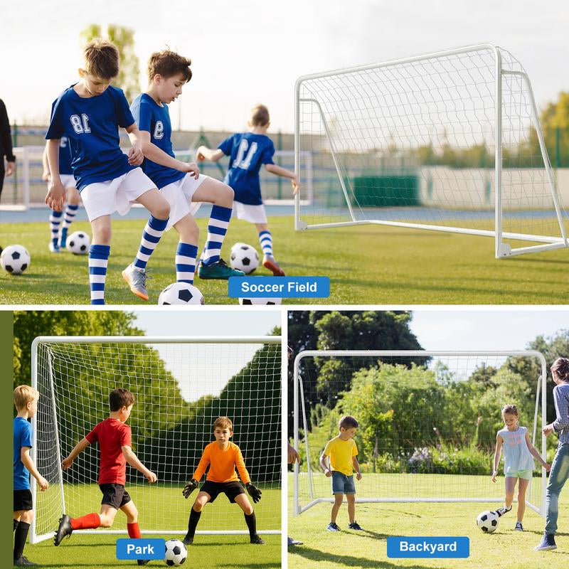 MOPHOTO Soccer Goals for Backyard, Foldable Steel Soccer Goal with Training Target & 6 Cones, Weatherproof Soccer Goal for Teens/Adults Practice Training 6X4/8X6/10X6.5/12X6Ft