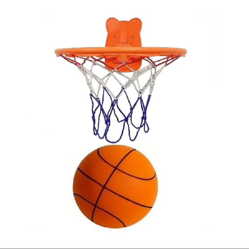 Quiet Indoor Ball Set - Noiseless Basketball with Basket for Silent Play - Noise-Free Rebound Ball - Silent Basketball Hoop Included - Noiseless Ball Game Kit for Indoor Fun.