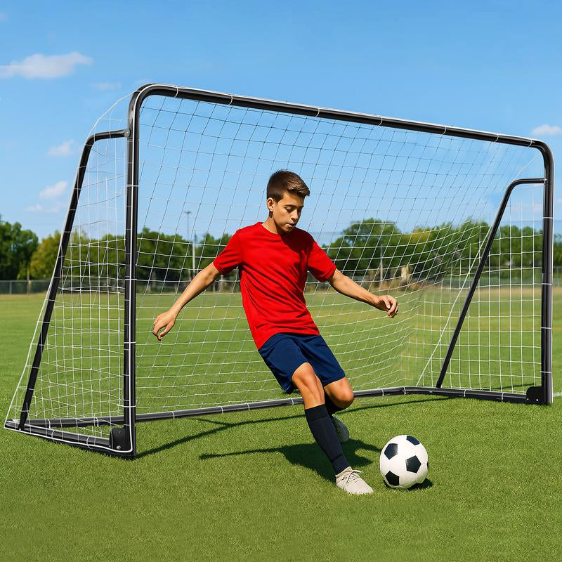 MOPHOTO Soccer Goals for Backyard, Foldable Steel Soccer Goal with Training Target & 6 Cones, Weatherproof Soccer Goal for Teens/Adults Practice Training 6X4/8X6/10X6.5/12X6Ft