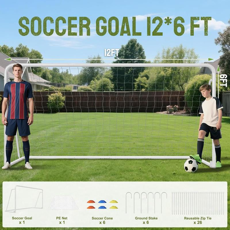MOPHOTO Soccer Goals for Backyard, Foldable Steel Soccer Goal with Training Target & 6 Cones, Weatherproof Soccer Goal for Teens/Adults Practice Training 6X4/8X6/10X6.5/12X6Ft