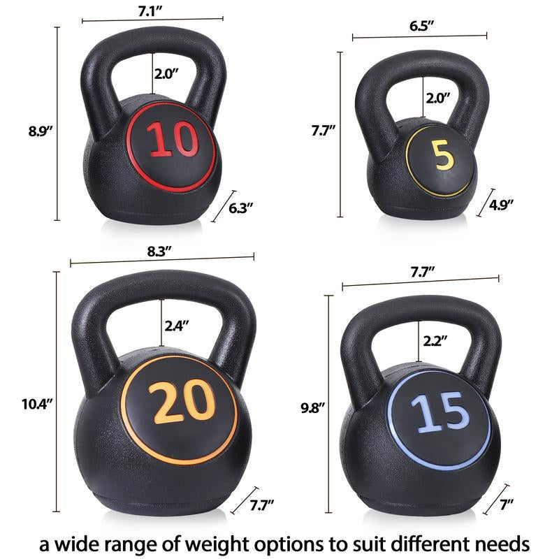 ZENY 4 Piece Kettlebell Set - 5Lb 10Lb 15Lb 20Lb Workout Fitness Weight Set Wide Grap