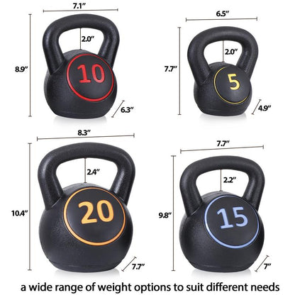 ZENY 4 Piece Kettlebell Set - 5Lb 10Lb 15Lb 20Lb Workout Fitness Weight Set Wide Grap