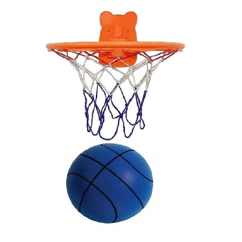 Quiet Indoor Ball Set - Noiseless Basketball with Basket for Silent Play - Noise-Free Rebound Ball - Silent Basketball Hoop Included - Noiseless Ball Game Kit for Indoor Fun.